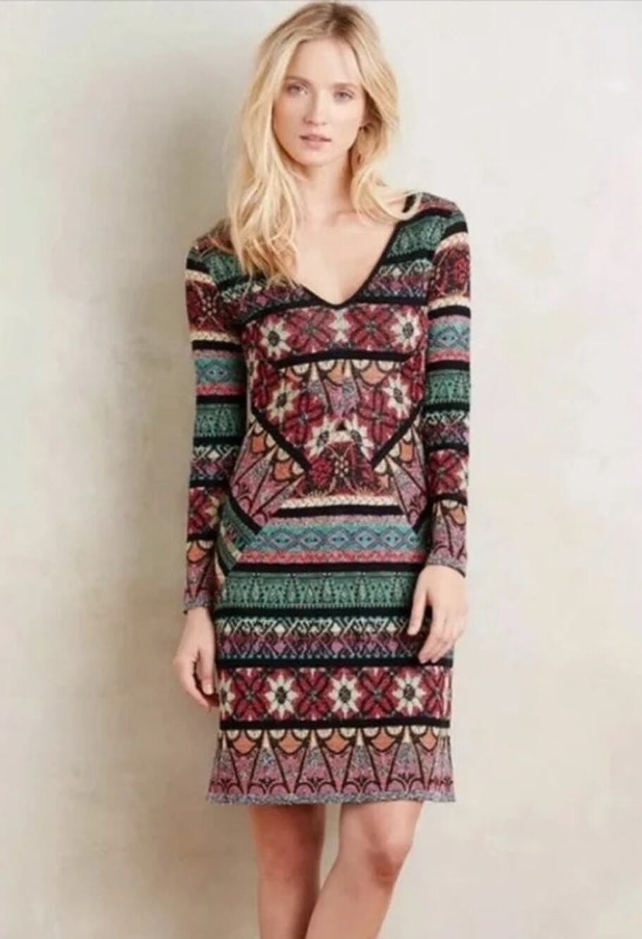 Anthropologie Cecilia Prado Tinhara Sweater Knit Dress Bodycon Boho Artsy, Large